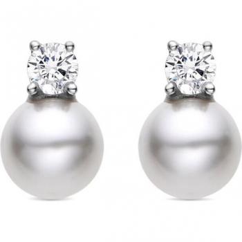 Pendientes de Plata de Ley 925 con Perla Blanca acabados en rodio - Luxenter Essential Sikon