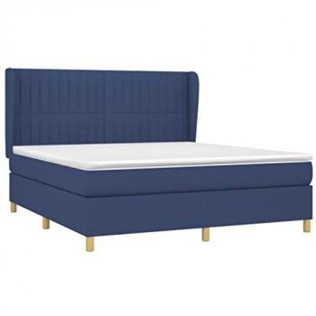 Cama box spring con colchón viscoelástico de espuma, protector, muelles ensacados, adaptable, acolchado reversible, tela azul 180x200 cm