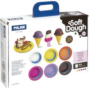 Maletín MILAN Soft Dough 6 Botes de Pasta Blanda de 59 g con Herramientas para Helados y Gofres Multicolor