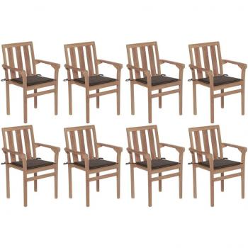 Stackable Garden Chairs with Cushions, Set of 8, Solid Teak Wood