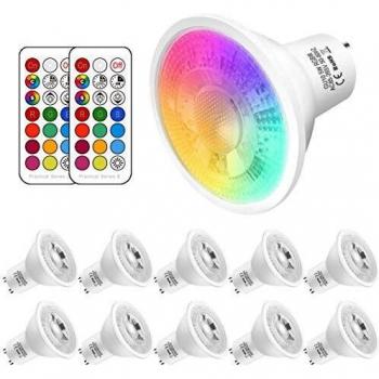 5W Gu10 Rgbw Led Colores Cambiantes Bombilla, 6000K Blanco frio Equivalente 50W Bombilla LED, AC 85-265V, Rgb 12 Colore, Control remoto Incluido