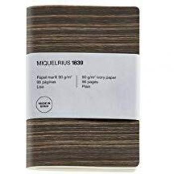 Miquelrius - Cuaderno Reciclado, Cubierta de Papel con Aspecto Madera, Tamaño A6, 105 x 148 mm, 96 Páginas Lisas de 90 g/m² de color Marfil, Diseño Madera
