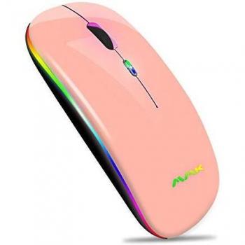 Ratón Inalámbrico Bluetooth Recargable, Ratón Retroiluminado de 7 Colores con Mini Receptor USB de 2,4 GHz, 1200,1600DPI Ajustable,Compatible con Laptop, PC, Ordenador, Chromebook, Notebook-Champán