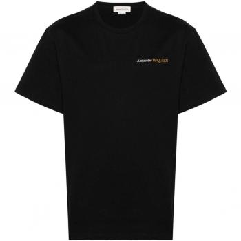 Alexander McQueen Men's Logo Cotton T-Shirt in Black | Size XL | 776281QXAAB0552