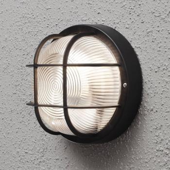 Aplique de exterior Konstsmide Elmas redondo, negro, IP44, mampara de plástico