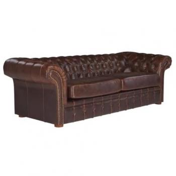Sofá 3 plazas Chesterfield 100% piel envejecida CLOTAIRE
