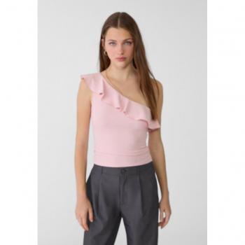 Pastel Pink Asymmetric Ruffle T-shirt - Size L