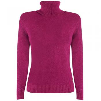 Fuchsia Viscose Turtleneck Sweater - XS, YES ZEE, Female, Pink, Lurex Detail