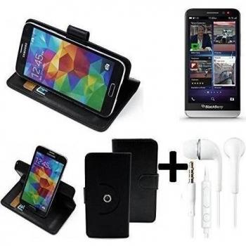 TOP SET: 360° Funda Smartphone para Blackberry Z30, negro + Auriculares | Función de stand Caso Monedero BookStyle mejor precio, mejor funcionamiento - K-S-Trade | Funda Universal Caso Monedero cubierta del tirón Monedero Monedero