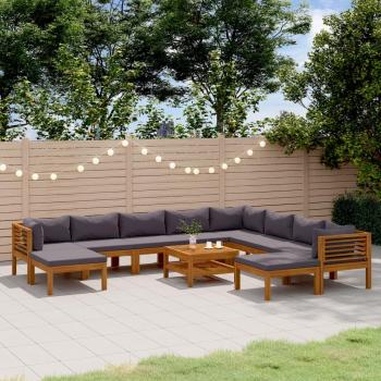 11-Piece Solid Acacia Wood Garden Lounge Set with Cushions