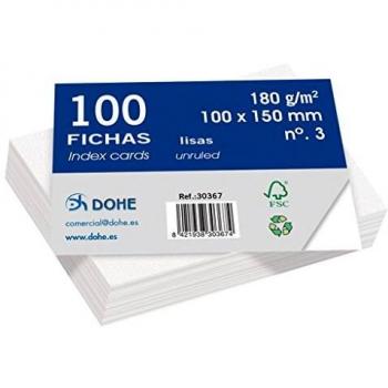 Dohe 30367 - Pack de 100 fichas lisas de cartulina blanca, 180 g, nº 3, 100 x 150 mm