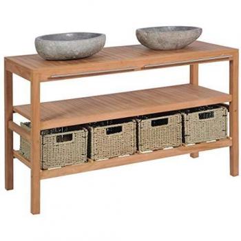 vidaXL Mueble Tocador Madera Teca con 2 Lavabos de Piedra de Río Lavabo Aseo