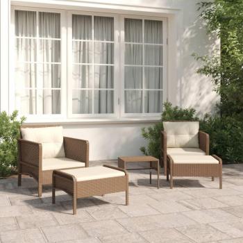 5-Piece Brown Poly Rattan Garden Lounge Set with Cushions