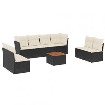 9-Piece Black Poly Rattan Garden Sofa Set with Cushions