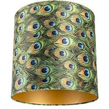 Pantalla de terciopelo diseño pavo real 40x40x40 con interior dorado