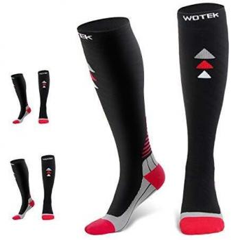 WOTEK Calcetines de Compresión de Alta Elasticidad, Transpirables, 2 Pares Calcetines Compresión Mujer y Hombre, Medias de Compresión Aptas para Correr, Andar en Bicicleta, Escalar, Fitness