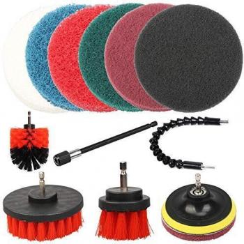 LOPOTIN 11PCS Cepillo Multiusos Baño, Brocha para Limpiar Bañero, Herramienta Limpiar Taladro Electrítico, Accesorios Limpieza con Almohadilla Esponja para Azulejos Piso Baño Ladrillo Cerámica Cocina.
