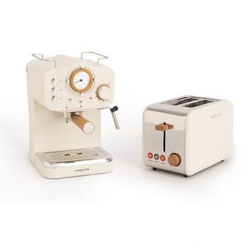 Pack Tostadora Retro de Rebanadas Anchas y Cafetera Express THERA Acabado Mate 15 Bares
