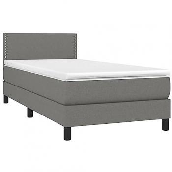 Cama Box Spring con Colchón Viscoelástico de Espuma, Protector, Muelles Ensacados, Adaptable, Acolchado Reversible, Tela Gris Oscuro 100x200 cm