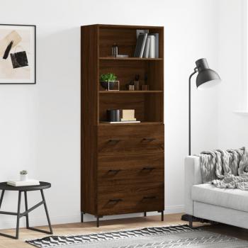 Armario Aparador Alto de Madera Multicapa en color Marrón Roble, dimensiones 69,5x34x180 cm