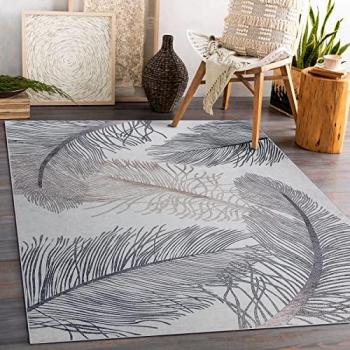 Alfombra lavable Andre 1147 Plumas Vintage Antideslizante - Beige 120x170 cm