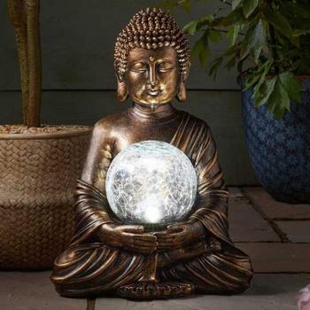 Buda Solar Meditador con 10 LEDs, 35 x 26 x 23 cm