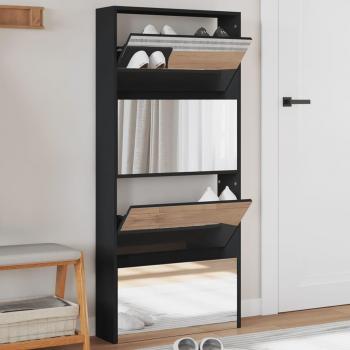 Mueble Zapatero con Espejo 4 Cajones Organizador 63x17x134 cm Color Blanco, Roble y Blanco Brillante