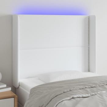 Cabecero con LED de cuero sintético blanco 93x16x128 cm