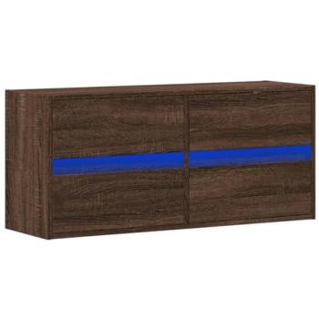 Mueble TV Multimedia Montado en Pared con Luces LED y 4 Cajones, Roble, 100 x 31 x 45 cm