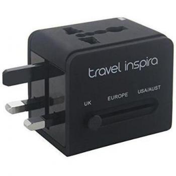 Travel Inspira - Adaptador cargador integral universal para viajes internacionales, adaptador de CA para enchufe de pared, con 2 puertos de carga USB, para EE.UU., Europa, Reino Unido y Australia