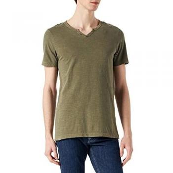 Jack & Jones Men's Split Neck T-Shirt, Short Sleeve, Military Green