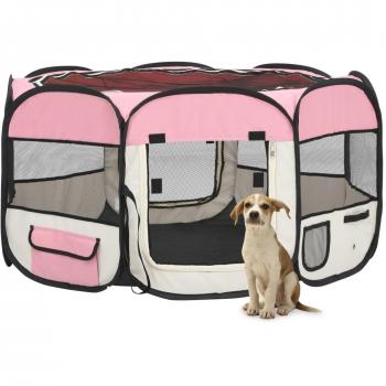 vidaXL Foldable Dog Playpen with Carrying Bag Pink 125x125x61 cm