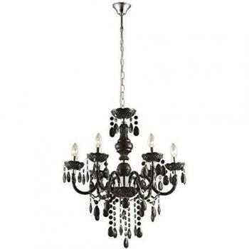 Lámpara colgante Cuimbra I - Cromo - Metal - 6x E14 - Decoración acrílica negra - Ø 67 cm - Altura 166 cm