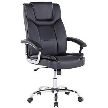 Silla ejecutiva de oficina giratoria de piel sintética negra con altura de asiento ajustable con ruedas