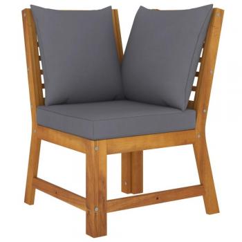 vidaXL Sofá de esquina madera maciza de acacia con cojines gris oscuro