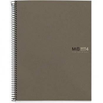 Miquelrius - Cuaderno 100% Reciclado, Cubierta de Cartón Reciclado, Tamaño A4 210 x 297 mm, 4 Taladros Microperforado, 120 Hojas Recicladas de 80 g/m² y 4 Franjas de Color, Cuadrícula de 5 mm, Ecogris