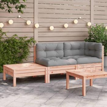 Sofá de jardín de madera maciza Douglas con almohadas y reposapiés, color marrón
