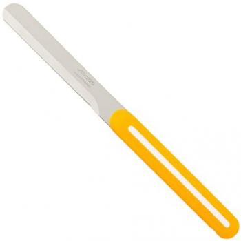 Cuchillo de Mesa Arcos Serie B-Line - Cuchillo Desayuno con Hoja Serrada de Acero Inoxidable NITRUM de 100 mm y Mango Polipropileno Color Naranja con raya blanca