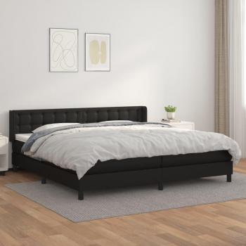 Bastidor de cama box spring con colchón de muelles en cuero sintético negro 200x200 cm