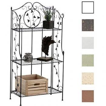 Estantería Plegable de Hierro Reus Negro con 3 Niveles y Diseño Decorativo Floral