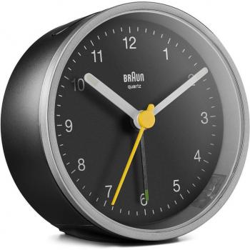 Braun BC12SB Reloj despertador analógico con diseño en Negro y Plata, función de alarma, mecanismo silencioso, luz nocturna y fácil lectura