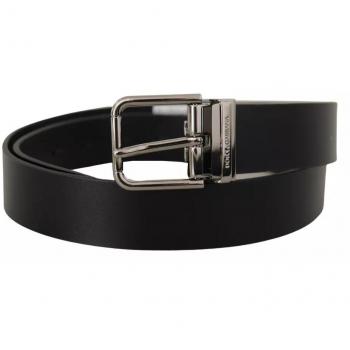 Dolce & Gabbana Classic Leather Belt with Gold Tone Metal Buckle - Brown, Size: 90 CM; Black Calf Leather Belt with Logo Engraved Metal Buckle - 85 CM / 34 Inches; Black Leather Belt with