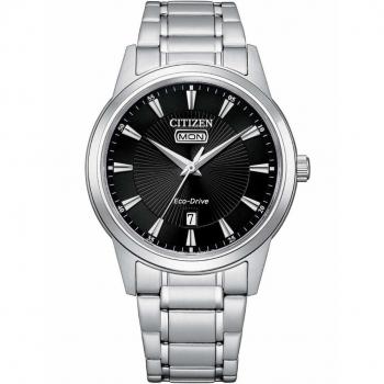 Reloj de Hombre Citizen Eco-Drive Clásico Elegante con Pulsera de Acero Inoxidable Plateado y Negro AW0100-86E