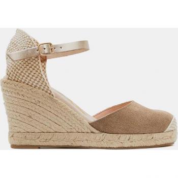 Alpargatas de cuña mujer camel de piel vacuna