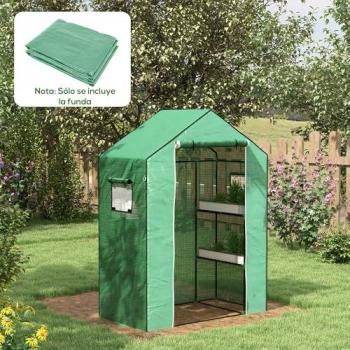 Cubierta de Invernadero Outsunny 140x73x190 cm con Ventana y Puerta con Cremallera, Anti-UV, Protección para Plantas en Jardín Verde