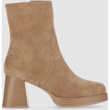Chika10 New Pam 04 Botines Mujer Piel Marrón Cierre Cremallera Tacón Altura Punta Redonda