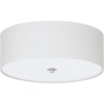 Plafón de Techo Pasteri 3 Bombillas E27 en Níquel Satinado con Pantalla de Tela Blanca - 47,5 cm