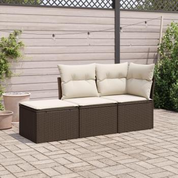Sofá de jardín 3 piezas con cojines de Polyrattan marrón