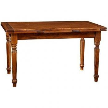 Mesa Extensible de Comedor en Madera Maciza de Tilo con Acabado en Nogal, 140x80x80 cm
