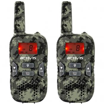 Retevis RT33 Niños Walkie Talkies 8 Canales 0.5 W PMR 446MHz VOX CTCSS/DCS Linterna Recargable por Cable Micro USB
